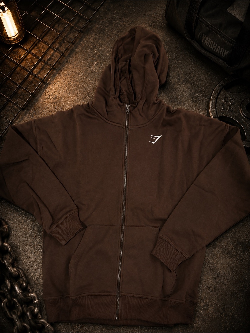 Gymshark Men’s Brown Crest Oversized zip Up Hoodie Size Medium NEW